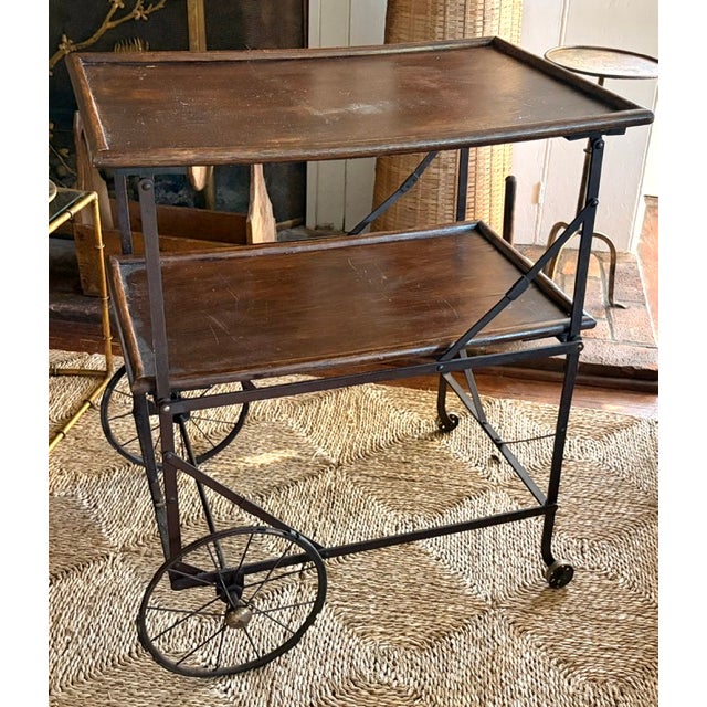 Wood Antique Wood and Metal Industrial Rolling Tea or Bar Cart - Hotel Trolley For Sale - Image 7 of 11