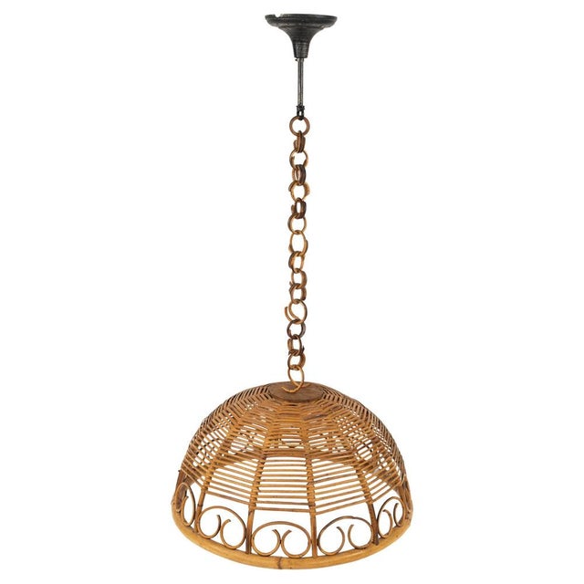 Mid-Century Rattan and Bamboo Pendant, Italy, 1960s For Sale - Image 15 of 15