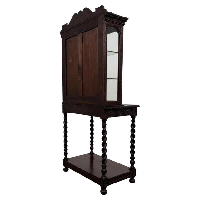 Gold Antique English Carved Oak Cabinet with Barley Twist Legs For Sale - Image 8 of 12