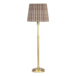 Polly Buffet Lamp, Natural Brass with Heritage Plaid Wave Pleat Shade For Sale