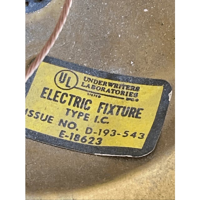 Brass Vintage Mid Century Modern Etched Wheat Design Glass Light Pendant Flush Mount For Sale - Image 8 of 10