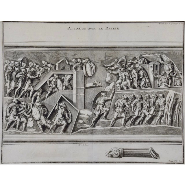 This early original copper-plate engraving entitled "Attaque avec le Belier" from 'L'antiquité expliquée et représentée en...