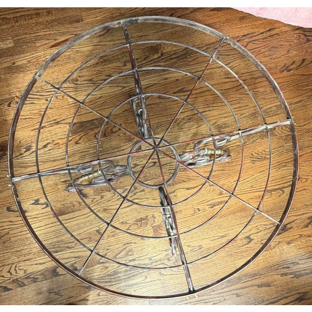 Mid-Century Maison Jansen Style Wrought Iron & Brass Round Glass Cocktail Table, C. 1960s For Sale In Chicago - Image 6 of 12