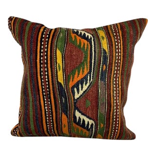 20 x 20 Kilim Pillow Turkish Cushion Natural Green Brown Pillow Cushion Cover For Sale