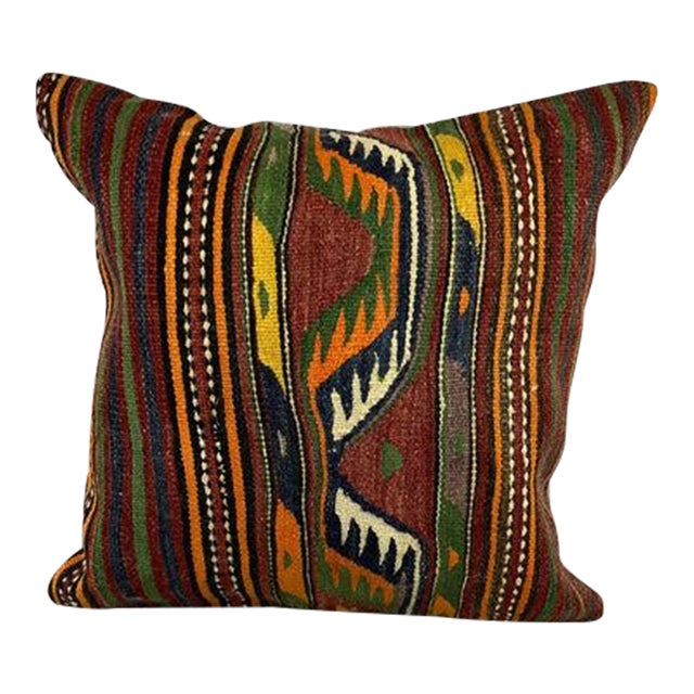 20 x 20 Kilim Pillow Turkish Cushion Natural Green Brown Pillow Cushion Cover For Sale