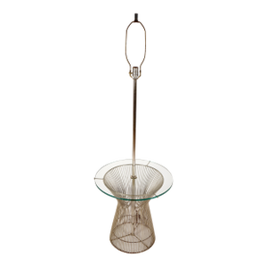 Vintage Floor Lamp Glass Side Table in the Style of Warren Platner for Knoll