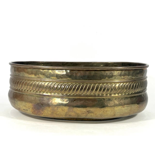 Brass Large Vintage Indian Hand Hammered Oval Brass Planter For Sale - Image 8 of 8
