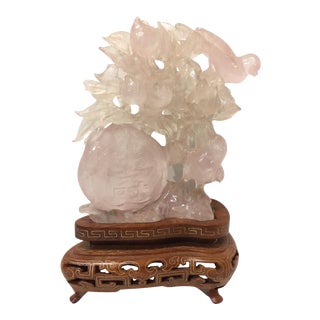 Chinese Carved Rose Quartz Sculpture For Sale