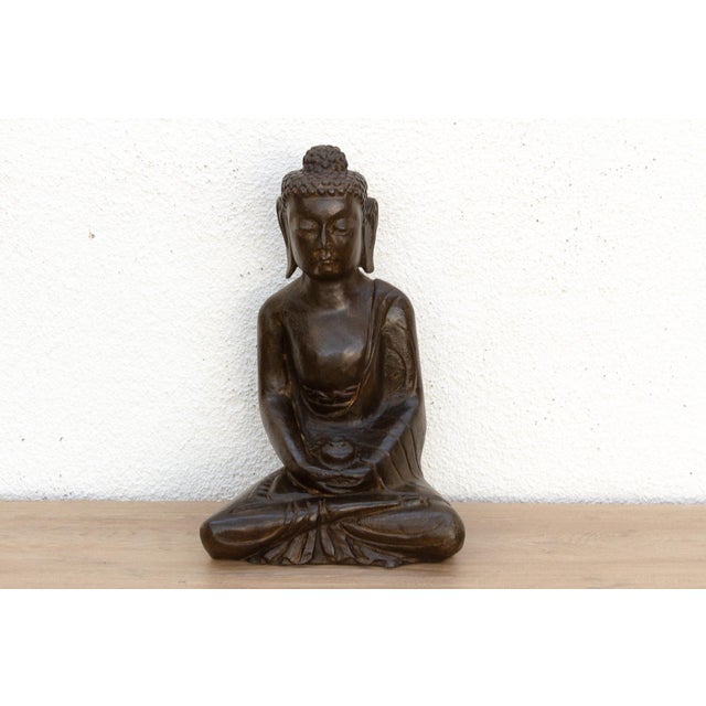 Asian Black Stone Buddha Seated in Meditation For Sale - Image 3 of 8