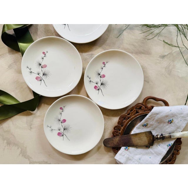 Mid 20th Century Vintage Mid Century Modern Pink Thistle Floral 6.5” Plates - Set of Four (4) For Sale - Image 5 of 9