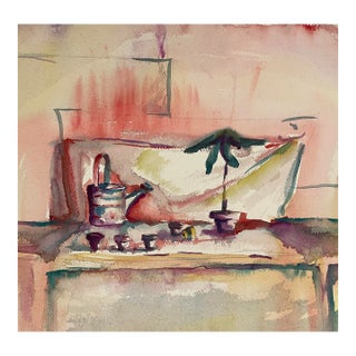 1960 Robert Colborne Watering Can and Plant Still Life Painting For Sale