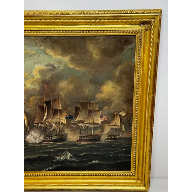 Wood War of 1812 Marine Sea Battle Oil Painting — Old Ironsides Uss Constitution Captures HMS Cyane & HMS Levant, English School c.1830 Framed For Sale - Image 7 of 18