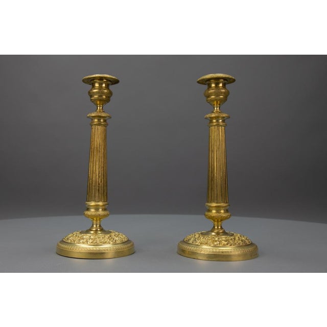 Antique French Brass Candlesticks with Floral Motifs, 1920s, Set of 2 For Sale - Image 12 of 18