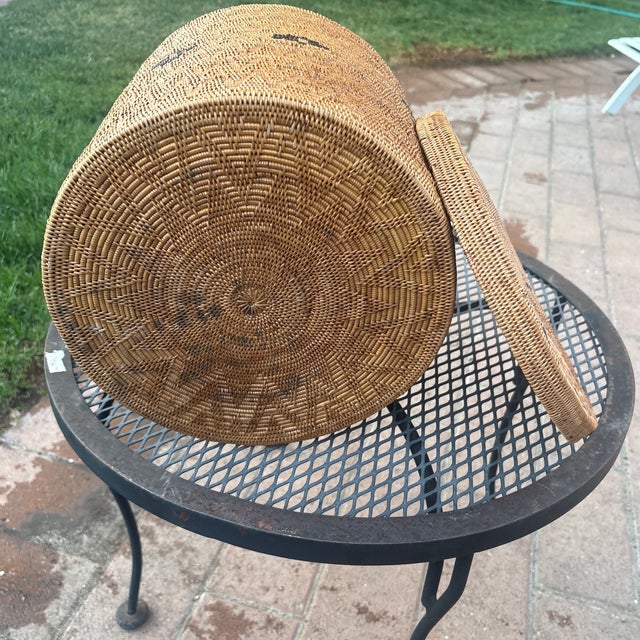Boho Chic Large Vintage Indonesian Hand -Woven Lombok Storage Basket With Lid For Sale - Image 3 of 3
