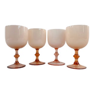1960's Carlo Moretti Italian Cased Blush Pink Wine Goblets - Set of 4 For Sale