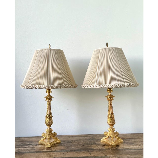 Metal Vintage Empire Gilt Candlestick Lamps - A Pair For Sale - Image 7 of 12