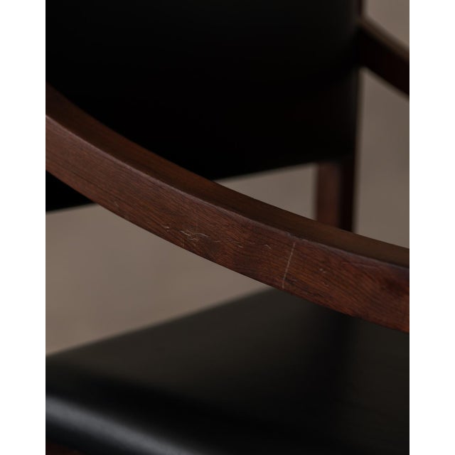 Vintage Scandinavian Style Wooden and Black Skai Leather Armchair, 1960s For Sale - Image 16 of 18