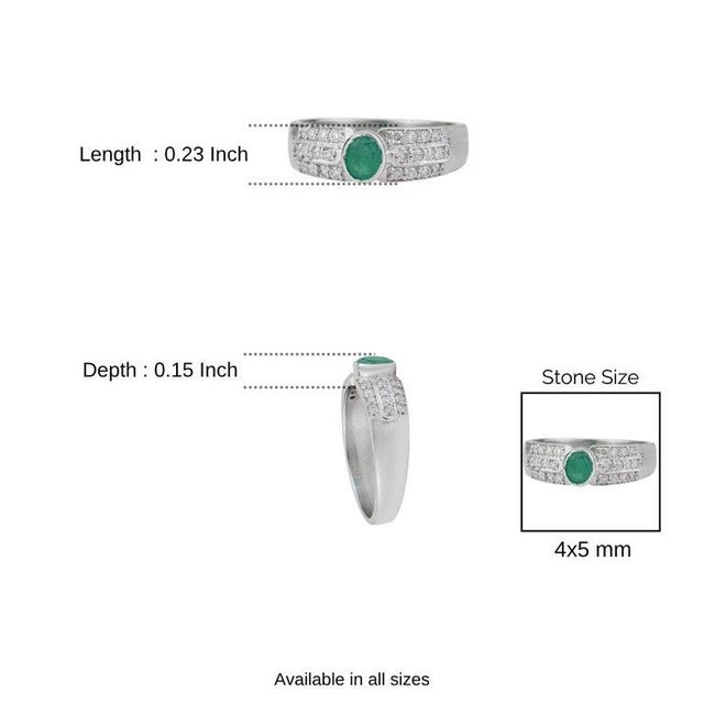 Classic Oval Emerald Diamond Statement Band Ring in Sterling Silver, Size 7 For Sale - Image 11 of 13