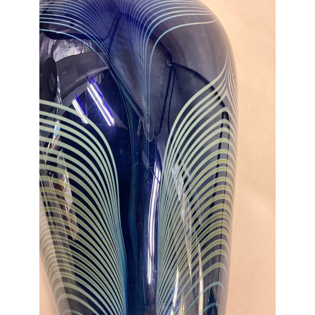 Randy Strong Art Glass Iridescent Cobalt Pulled Feather Vase For Sale - Image 9 of 11