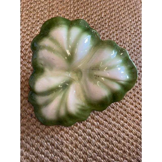 Vintage majolica lettuce leaf and lobster figurine divided serving platter.