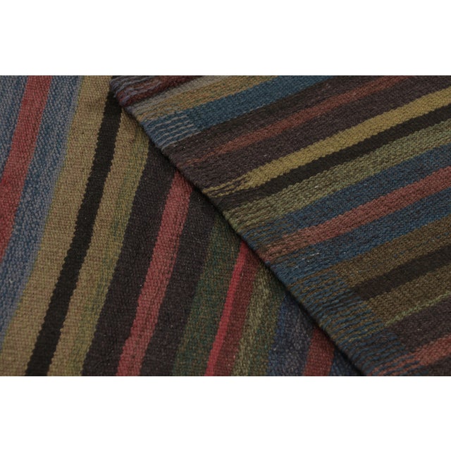 Brown Vintage Persian Kilim, Playful Stripes Over Forest Green Tones - Rug & Kilim For Sale - Image 8 of 8