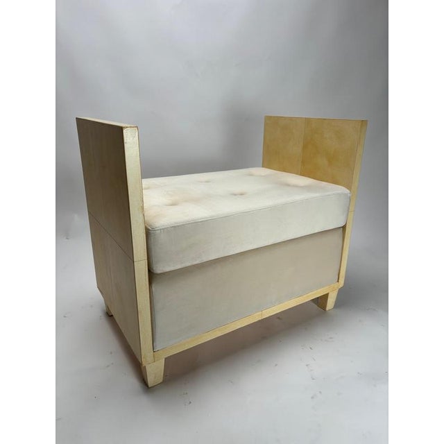 Wood Art Deco Style Parchment Poufs, France, 1970s, Set of 2 For Sale - Image 7 of 10