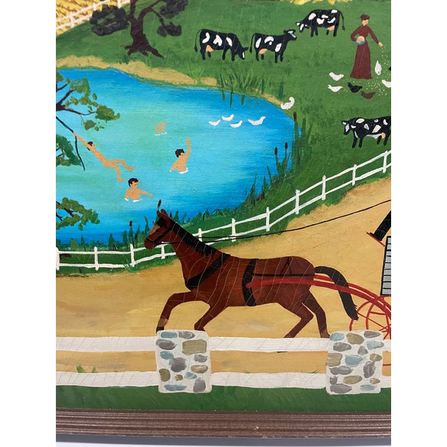 1980s Folk Art Landscape Oil on Canvas by J Young For Sale - Image 6 of 9