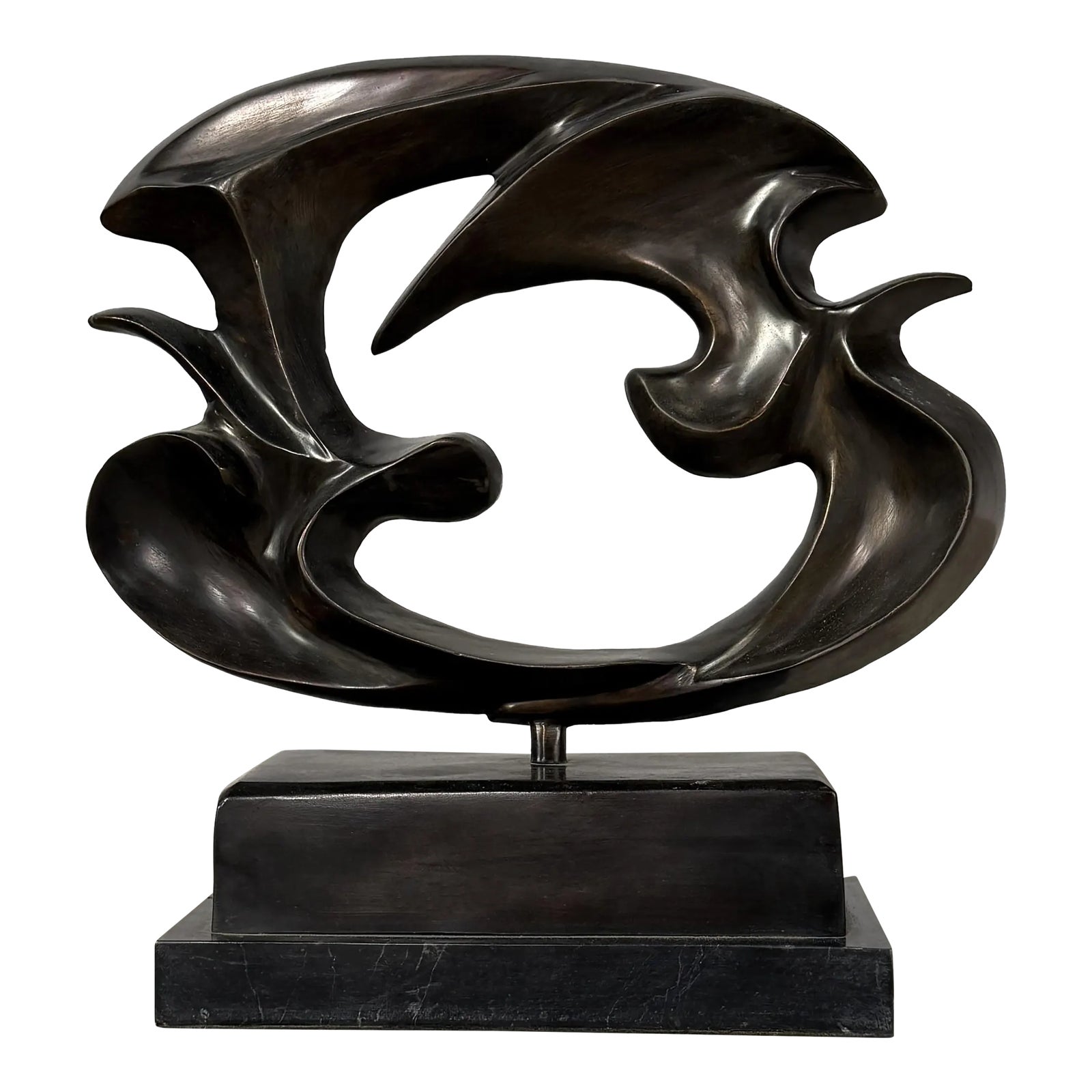 Abstract Bronze Sculpture, Biomorphic Modern Style Bird Form on Marble ...