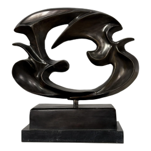Abstract Bronze Sculpture, Biomorphic Modern Style Bird Form on Marble, 12” H
