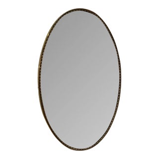 Italian Oval Wall Mirror With Brass , 1950s For Sale