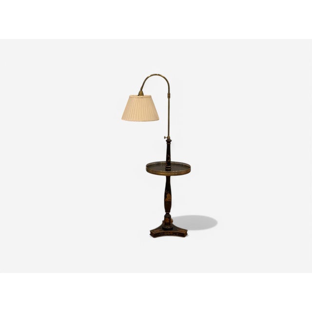 Chinoiserie Style, Crackle Lacquer, Giltwood, Floor Lamp With Shelf, Usa, 20th C For Sale - Image 4 of 12