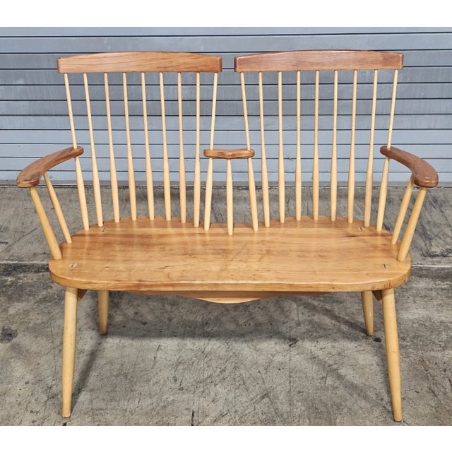 American Late 20th Century Windsor Bench Solid Cherry Bench Bench Made by w.a. Mitchell Temple, Maine For Sale - Image 3 of 7