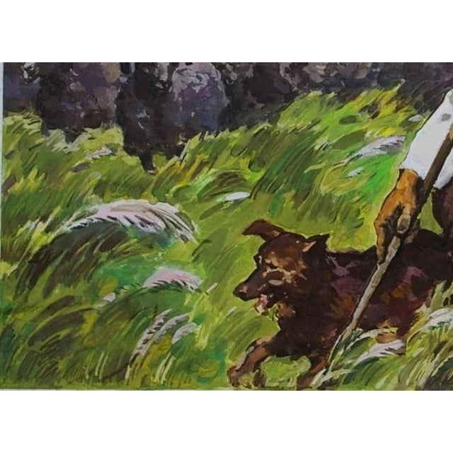 1980s Ukrainian Shepherd Gouache Painting: Vintage Soviet Art, 1987 30-41 For Sale - Image 5 of 6