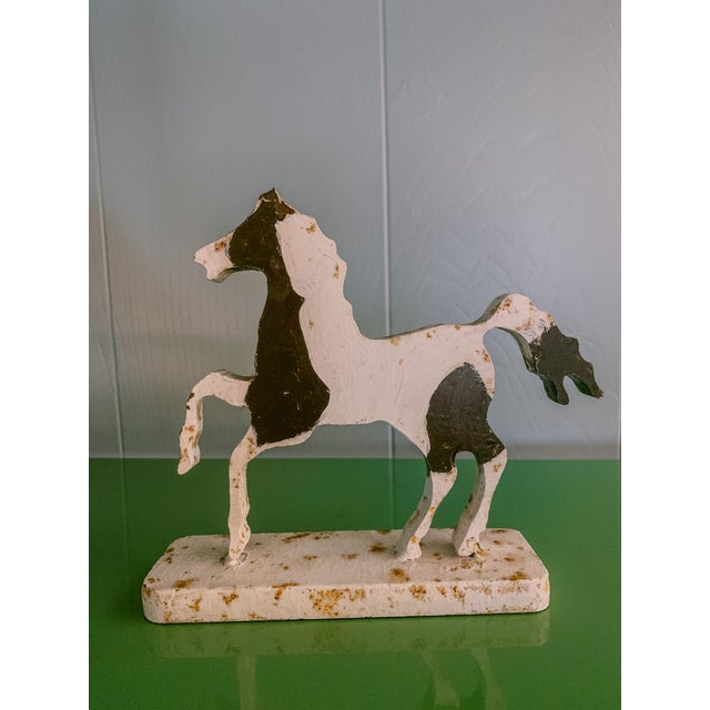 Vintage Folk Art Cast Iron Pinto Horse Door Stopper Object For Sale - Image 9 of 11