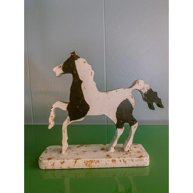 Vintage Folk Art Cast Iron Pinto Horse Sculpture Objet De Art For Sale - Image 9 of 11