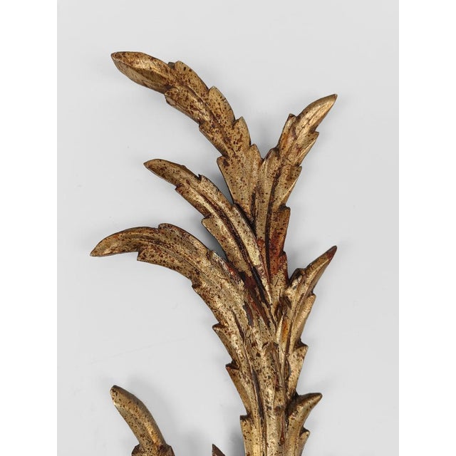 Italian Florentine Baroque Style Giltwood Leaf Wall Lights Sconces, 1960s, Set of 2 For Sale - Image 4 of 18