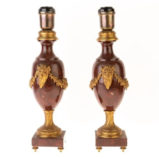 Antique French Rouge Marble & Bronze Satyrs Table Lamps, Set of 2 For Sale - Image 17 of 17