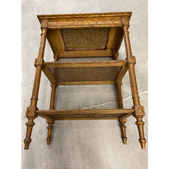1920s Marble Top Side Table With Caned Shelves For Sale - Image 10 of 11