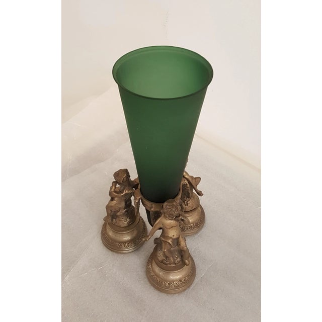 Neoclassical Maitland Smith Green Glass and Brass Epergne For Sale - Image 3 of 8