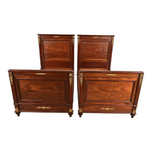 Jacob-Desmalter Style Antique French Empire Mahogany Twin Beds With Mounted Ormolu, Pair