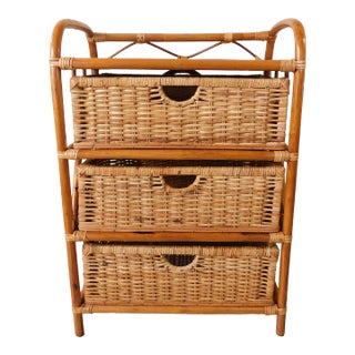 Vintage 1980s Rattan & Wicker Chest of Three Drawers For Sale