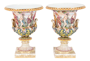 Large Antique Italian Urns from Capodimonte, Naples, 19th Century, Set of 2