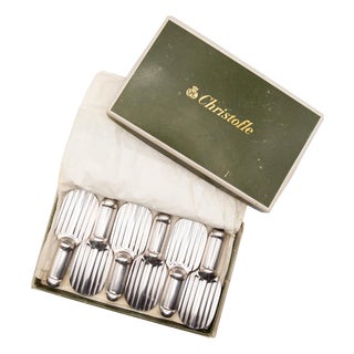 Strié Racket Knife Holders in Case from Christofle, Set of 6, 1950s For Sale