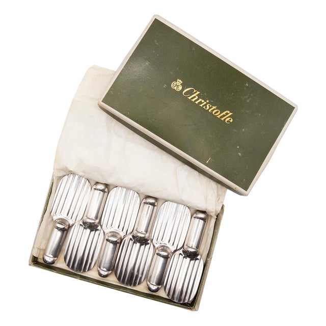 Strié Racket Knife Holders in Case from Christofle, Set of 6, 1950s For Sale