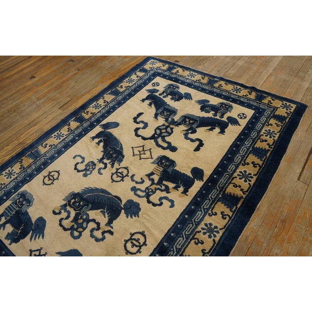 Wonderful White Ivory With Animalia Pattern Antique Chinese Ningxia Rug For Sale - Image 9 of 12