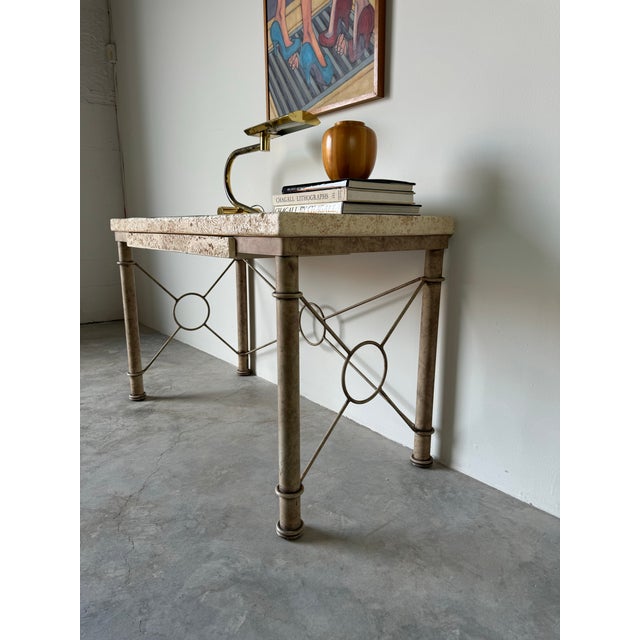 Metal Vintage Organic Modern Fuax- Coral Stone and Metal Base Desk/ Sold For Sale - Image 7 of 12