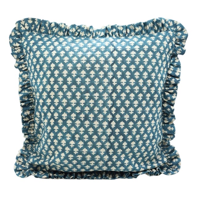 Blue Ruffle Pillow Decorative Ruffle Accent Throw Pillow for Sofa, Bed & Chair- 20x20 Pink City For Sale