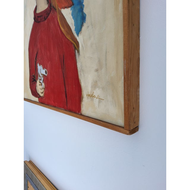Mid Century Modernist Oil Portrait Painting by Woodstock Art Colony Artist Carolyn Haeberlin 1956 "Indian" For Sale - Image 15 of 18