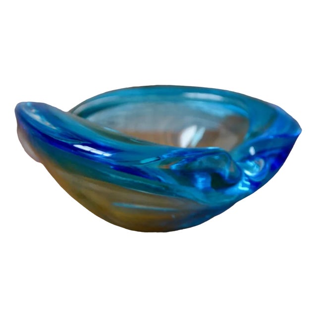 Blue Piriform Murano Glass Ashtray For Sale