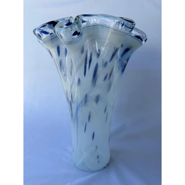 Elegant genuine Italian art glass vase by **Tammaro Italy**, featuring a stunning blue and white color combination and a...